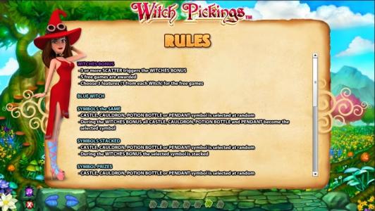 Witch Pickings Slot Machine Game Rules Screen