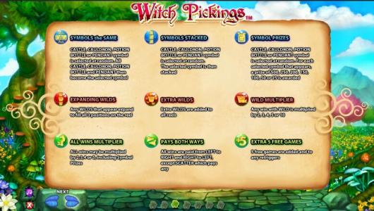 Witch Pickings Slot Machine Feature Selection Screen