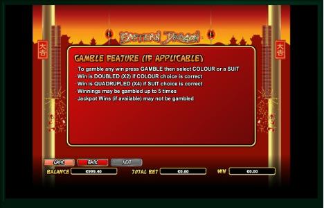 Eastern Dragon Slot Machine Game Feature Screen