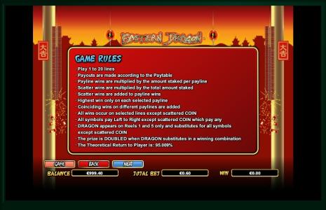 Eastern Dragon Slot Machine Game Rules Screen