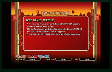Eastern Dragon Slot Machine Free Games Feature Screen