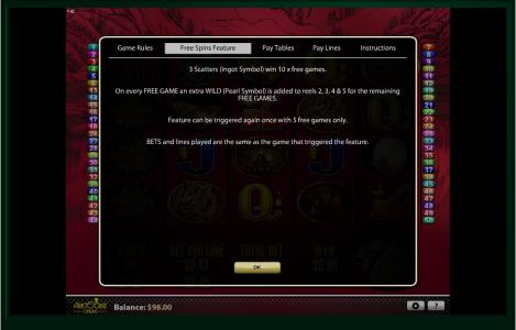 50 Dragons Slot Machine Free Spins Bonus Screen