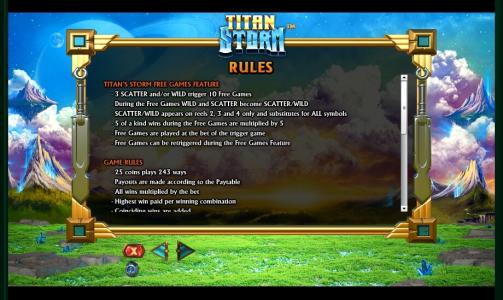 Titan Storm Slot Machine Game Rules Screen