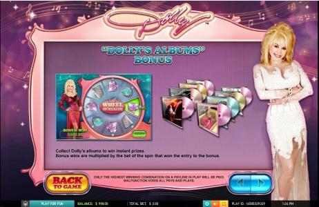 Dolly Parton Slot Machine Music Player and Track List Screen