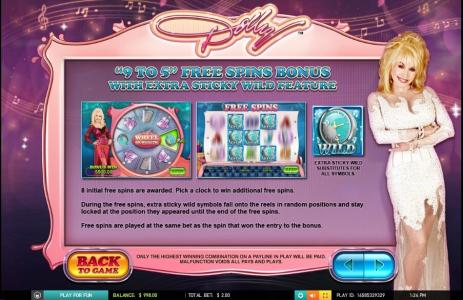 Dolly Parton Slot Machine Free Spins Bonus Screen
