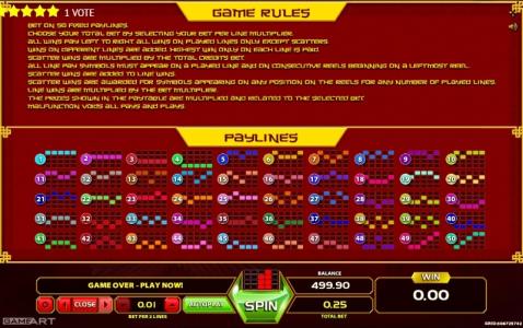 Dragon King Slot Machine Paylines Screen