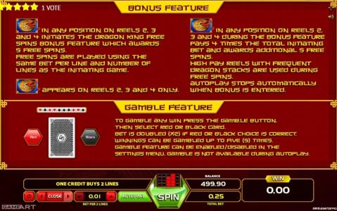 Dragon King Slot Machine Bonus Feature Screen