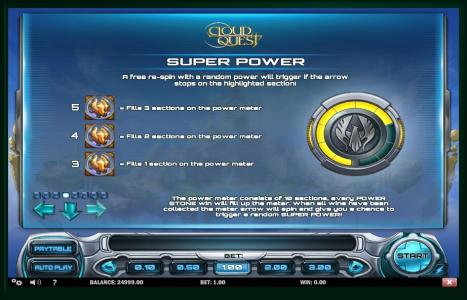 Cloud Quest Slot Machine Super Power Feature Screen