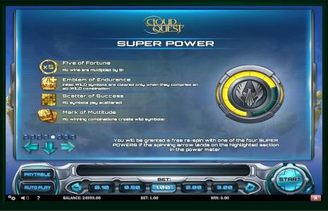 Cloud Quest Slot Machine Super Power Feature Screen