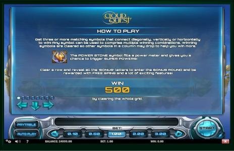 Cloud Quest Slot Machine How to Play Screen