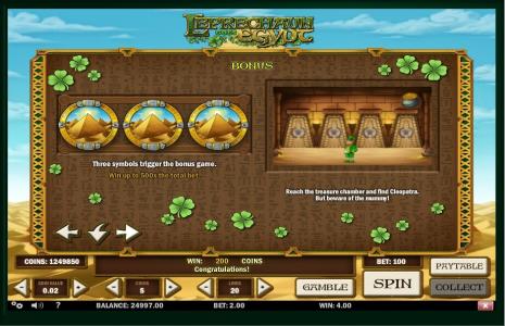 Leprechaun goes Egypt Slot Machine Bonus Game Screen