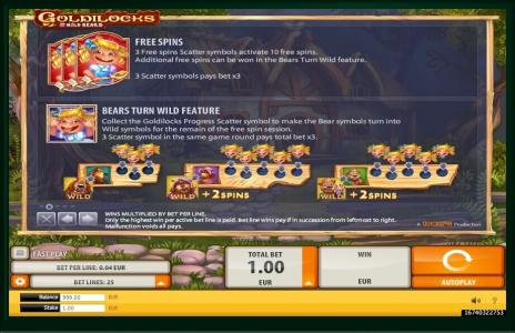 Goldilocks And The Wild Bears Slot Machine Free Spins Bonus Screen