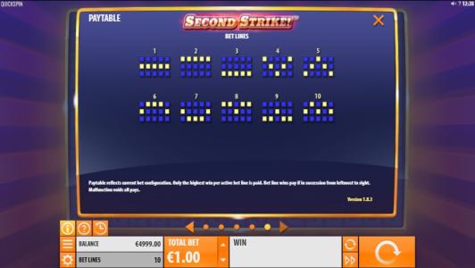 Second Strike Slot Machine Paylines Screen