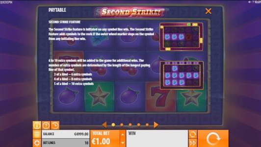Second Strike Slot Machine Paytable Screen