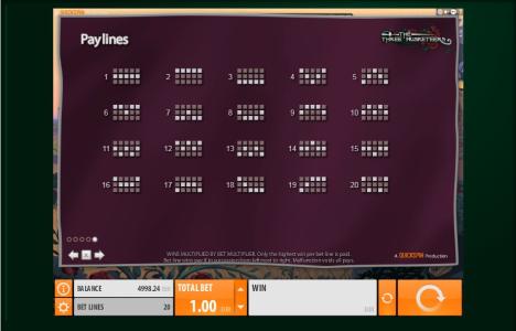 The Three Musketeers Slot Machine Paylines Screen
