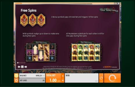 The Three Musketeers Slot Machine Free Spins Bonus Screen