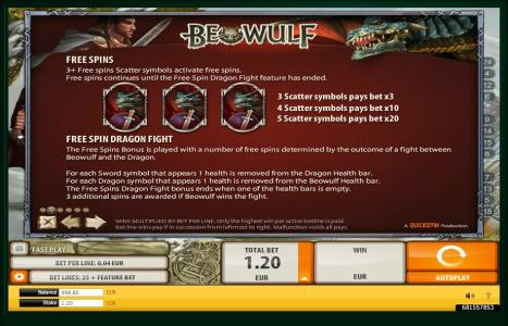 Beowulf Slot Machine Scatter Symbols Screen