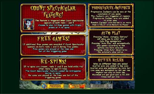 Count Spectacular Slot Machine Free Spins Bonus Screen