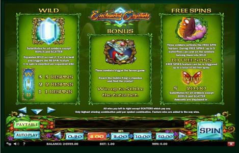 Enchanted Crystals Slot Machine Free Spins Bonus Screen