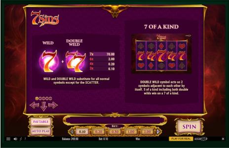 7 Sins Slot Machine Scatter Awards and Wild Symbol Screen