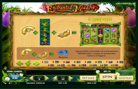 Enchanted Meadow Slot Machine Respin Feature Screen
