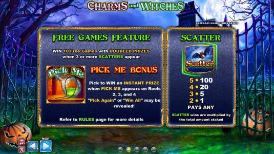 Charms and Witches Slot Machine Free Games Screen