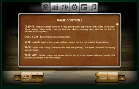 Mongol Treasures Slot Machine Game Controls Screen