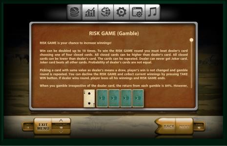 Mongol Treasures Slot Machine Risk Game Screen