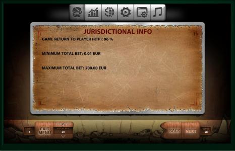 Stone Age Slot Machine Game Return to Player (RTP) Information Screen