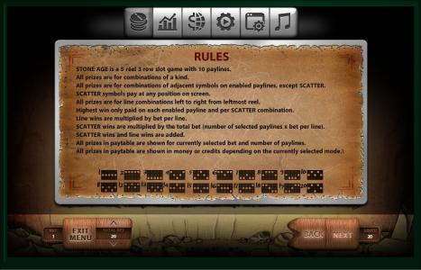 Stone Age Slot Machine Game Rules Screen