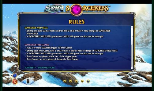 Spin Sorceress Slot Machine Game Rules Screen