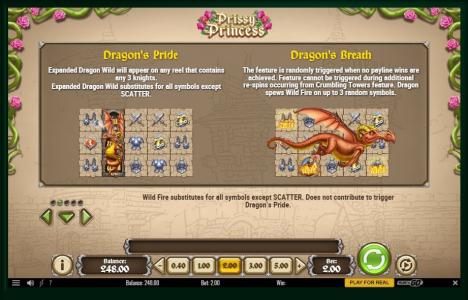 Prissy Princess Slot Machine Dragon Wild and Dragon's Breath Features Screen