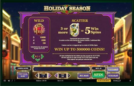 Holiday Season Slot Machine Scatter Awards and Wild Symbol Screen