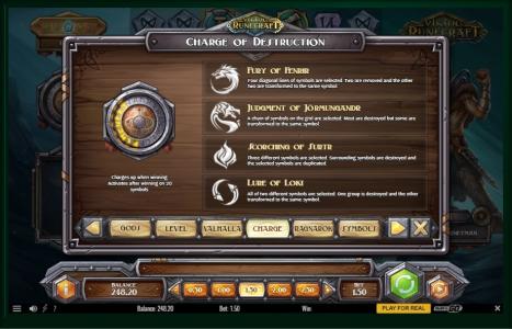 Viking Runecraft Slot Machine Charge of Destruction Screen