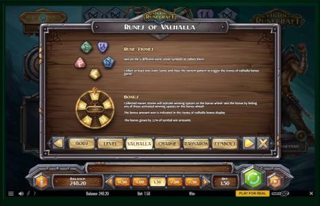 Viking Runecraft Slot Machine Runes of Valhalla Bonus Screen