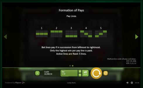 Lucky Reels Slot Machine Paylines Screen
