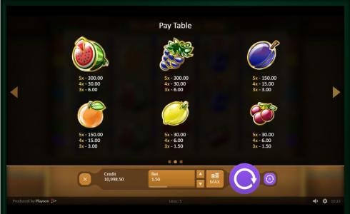 Fruits of Ra Slot Machine Paytable Screen