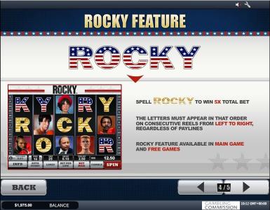 Rocky Slot Machine Free Game Screen
