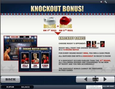 Rocky Slot Machine Knockout Bonus Screen