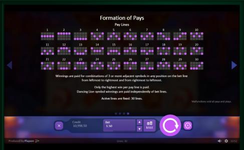 Dancing Dragon Spring Festival Slot Machine Paylines Screen