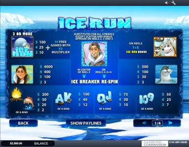 Ice Run Slot Machine Paytable Screen