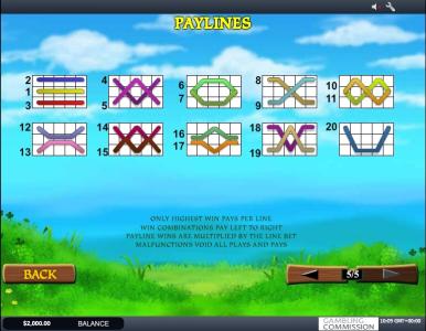 Plenty O Fortune Slot Machine Paylines Screen