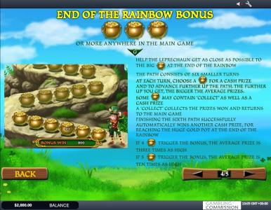 Plenty O Fortune Slot Machine End of the Rainbow Bonus Feature Screen