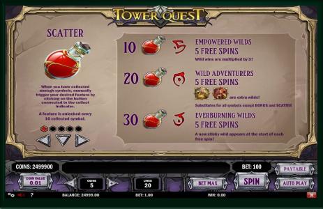 Tower Quest Slot Machine Free Spins Bonus Screen