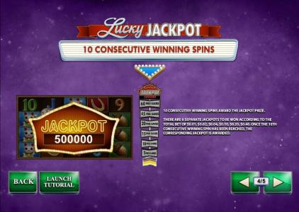 Streak of Luck Slot Machine Jackpot Information Screen