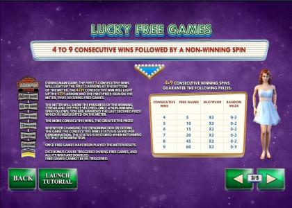Streak of Luck lot Machine Free Games and Consecutive Wins Information Screen