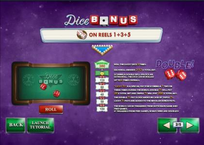 Streak of Luck Slot Machine Dice Bonus Feature Screen