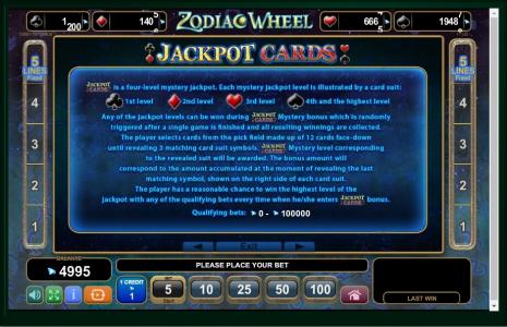 Zodiac Wheel Slot Machine Jackpot Cards Feature Screen