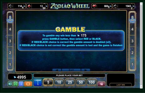 Zodiac Wheel Slot Machine Gamble Feature Screen