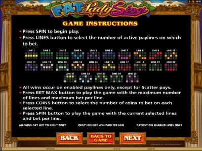 Fat Lady Sings Slot Machine Paylines Screen